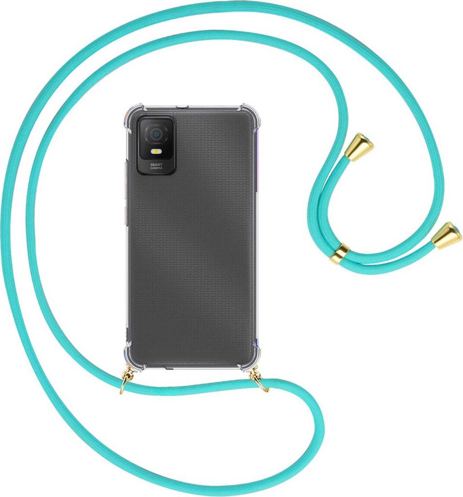 Handykette Backcover-Schutzhülle mit Band (Metall goldfarben) für TCL 403 (T431, 6.0'') - türkis