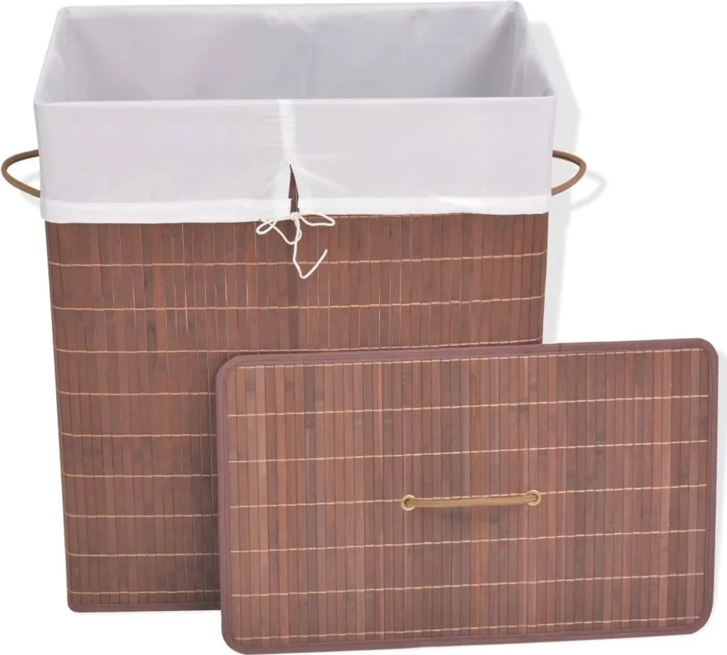The Living Store Panier à linge rectangulaire en bambou marron 72L - 2