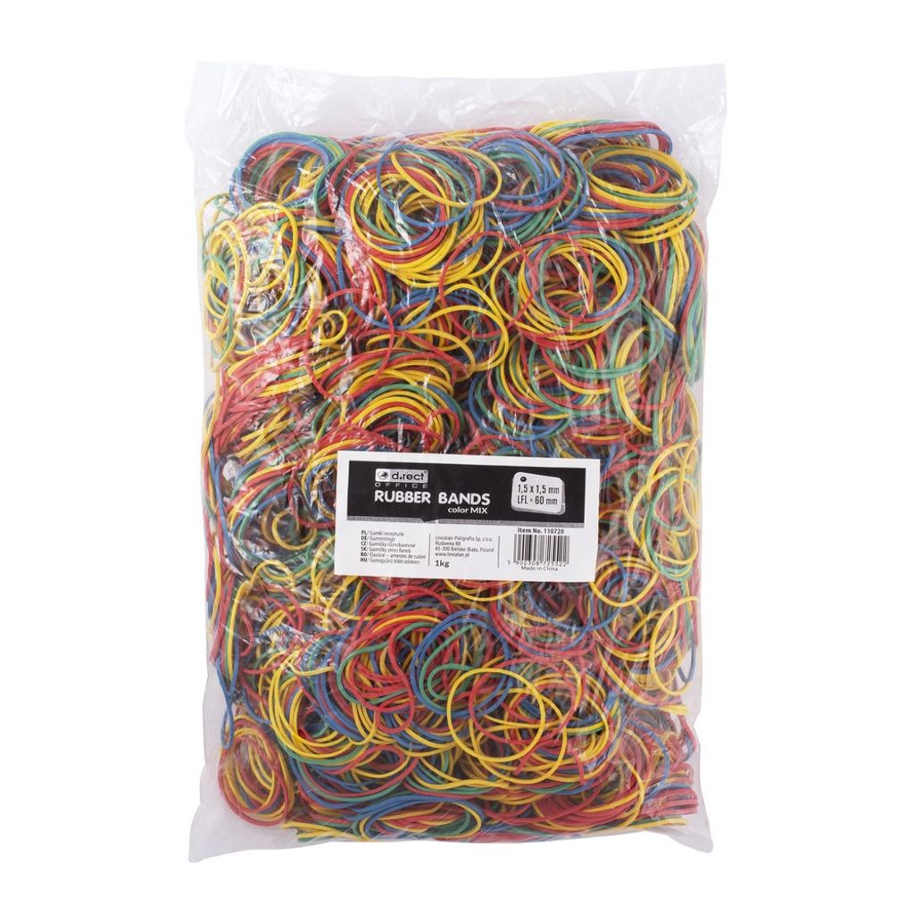 D.RECT Gummiband Gummiring Bänder für Haushalt, Arbeit, Büro wiederverwendbar haltbar langlebig 1kg farbig sortiert