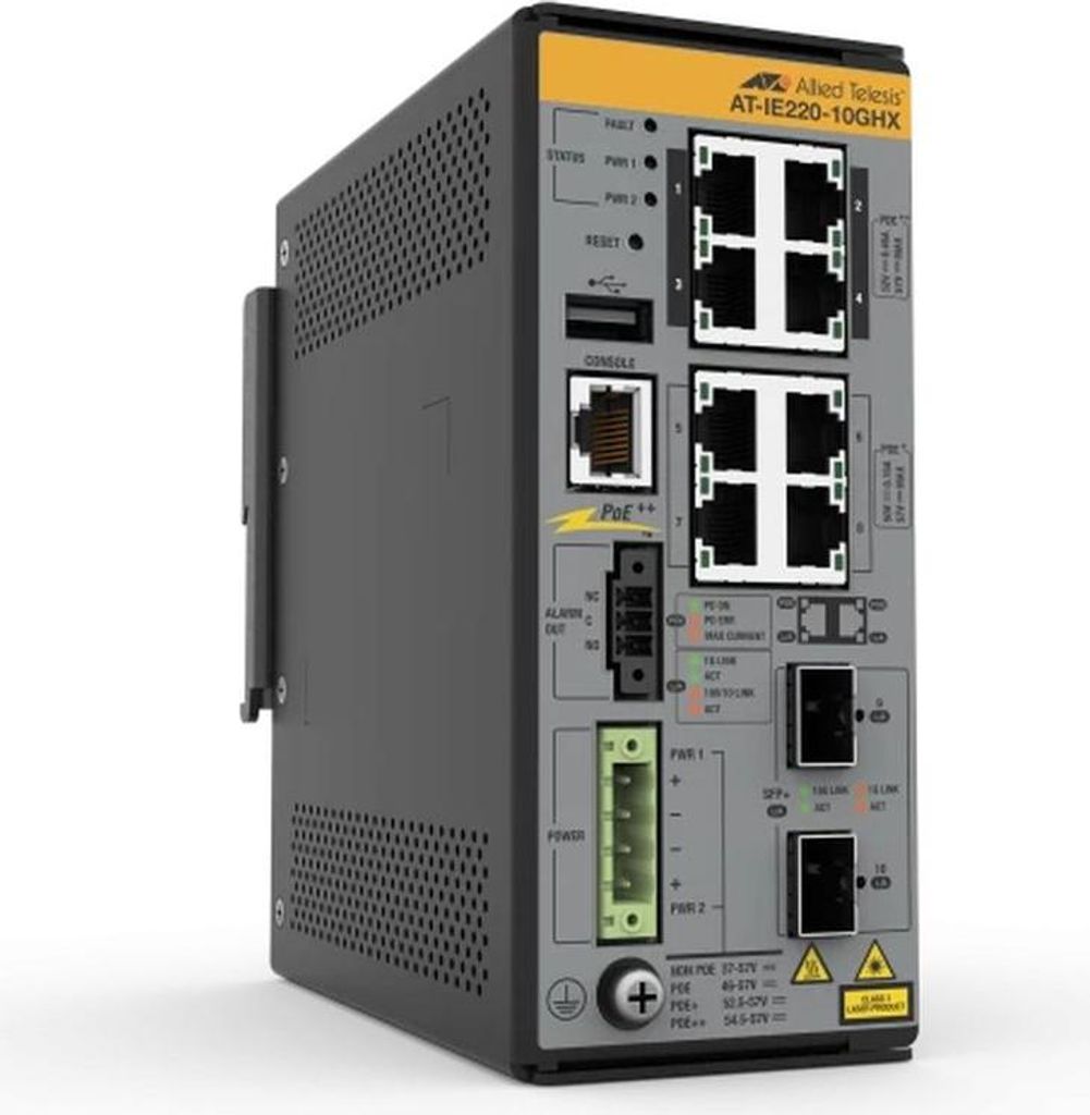 Allied Telesis AT IE220-10GHX - Switch - L2+ - managed - 8 x 10/100/1000Base-T + 2 x 1 Gigabit/10 Gigabit SFP+ (Uplink)