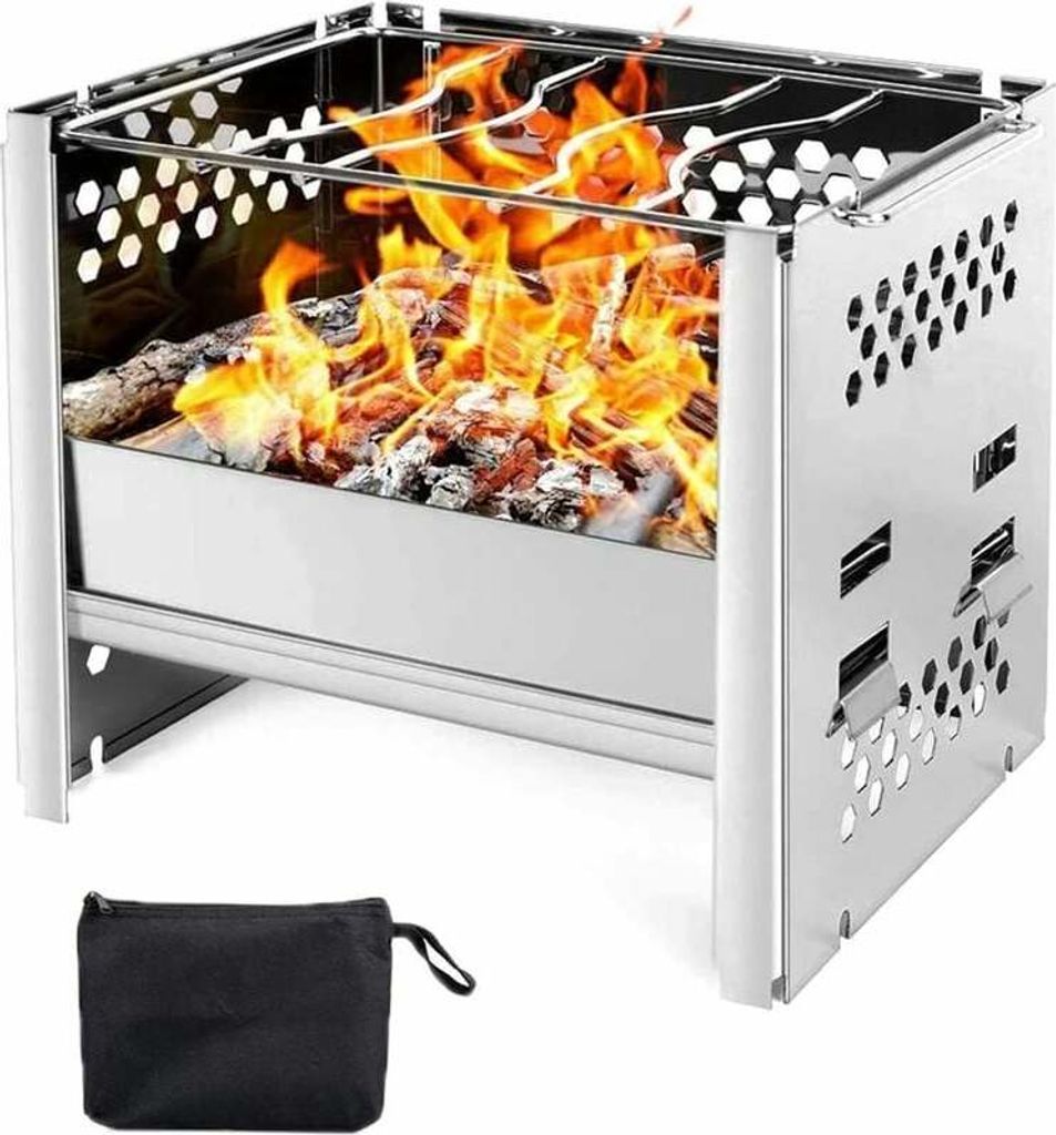 Tragbarer Grill – Holzkohlegrill – Smoker-Grill – Faltbarer Edelstahlgrill – für Garten, Terrasse, Picknick, Camping, Wandern, Reisen