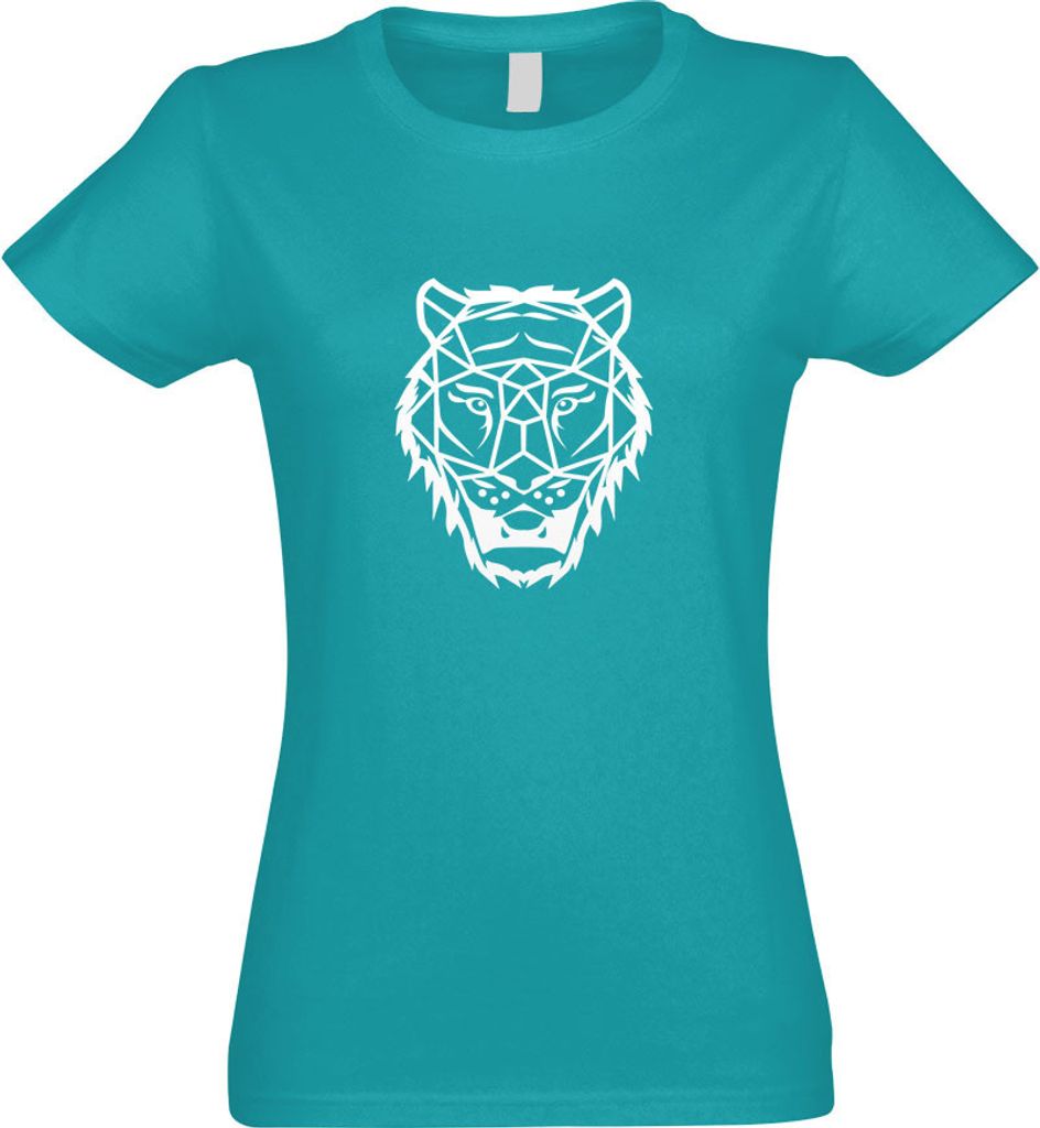 Kiwistar - T-Shirt tailliert - Damen - türkis - Polygon Tiger Figur Tier Art - mit Motiv Bedruckt - Funshirt Design - Sport - Freizeit - Damen - XXL