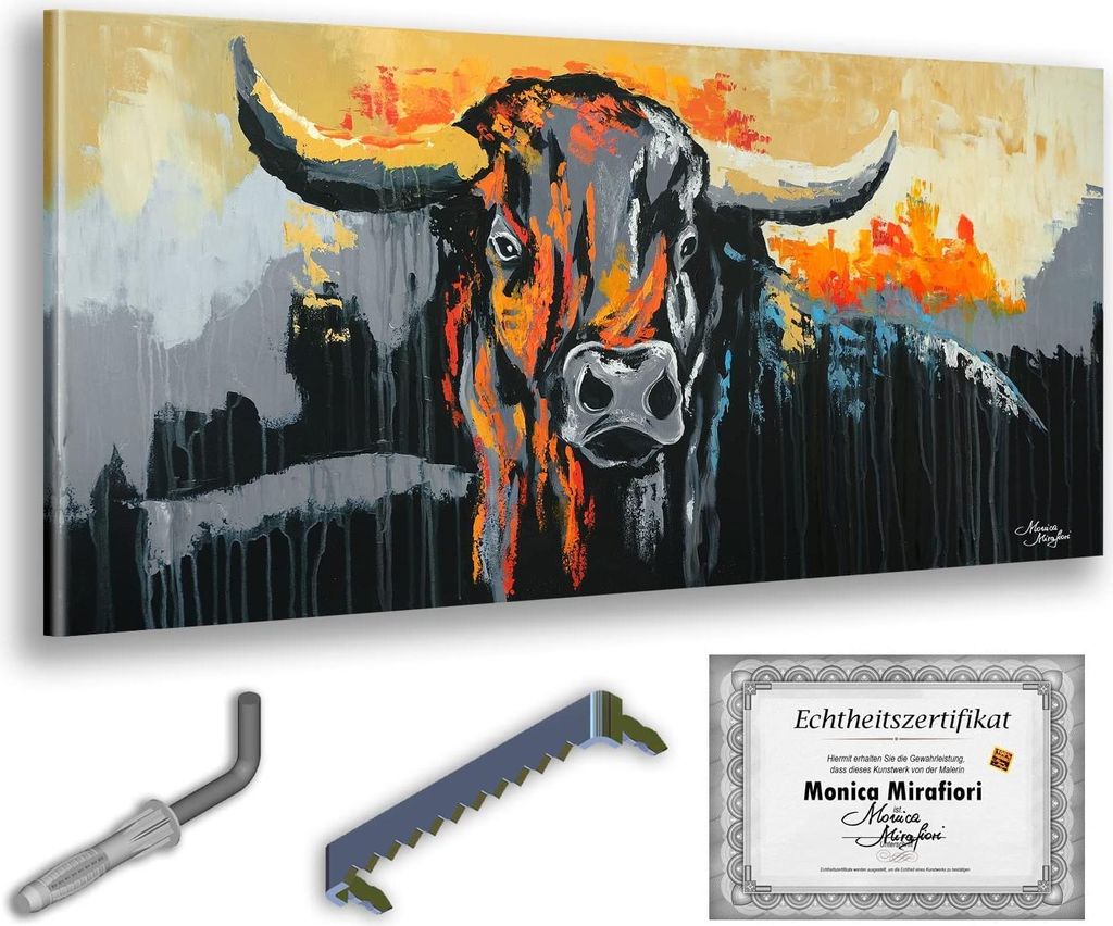 Monica Mirafiori I 100% HANDGEMALT I Gemälde "BULL" 100x50cm | Gemälde Handgemalt | Acrylgemälde | Sehr Großes Acrylbild I Moderne Kunst I Kuns...