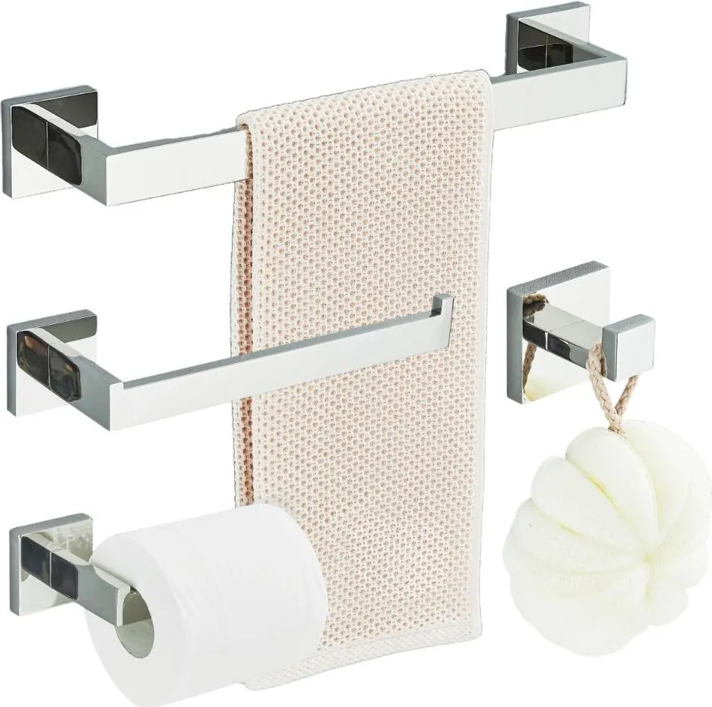 Set Portasciugamani Ari Cromato 30 cm in Acciaio SUS304 per Bagno