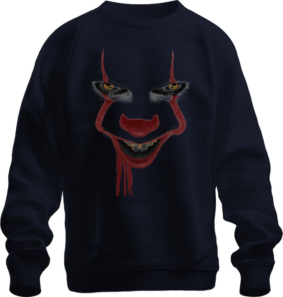 Horror Clown Gesicht Pennywise Blutiges Lächeln Grusel Halloween Uni Sweatshirt Pullover, Navy, M