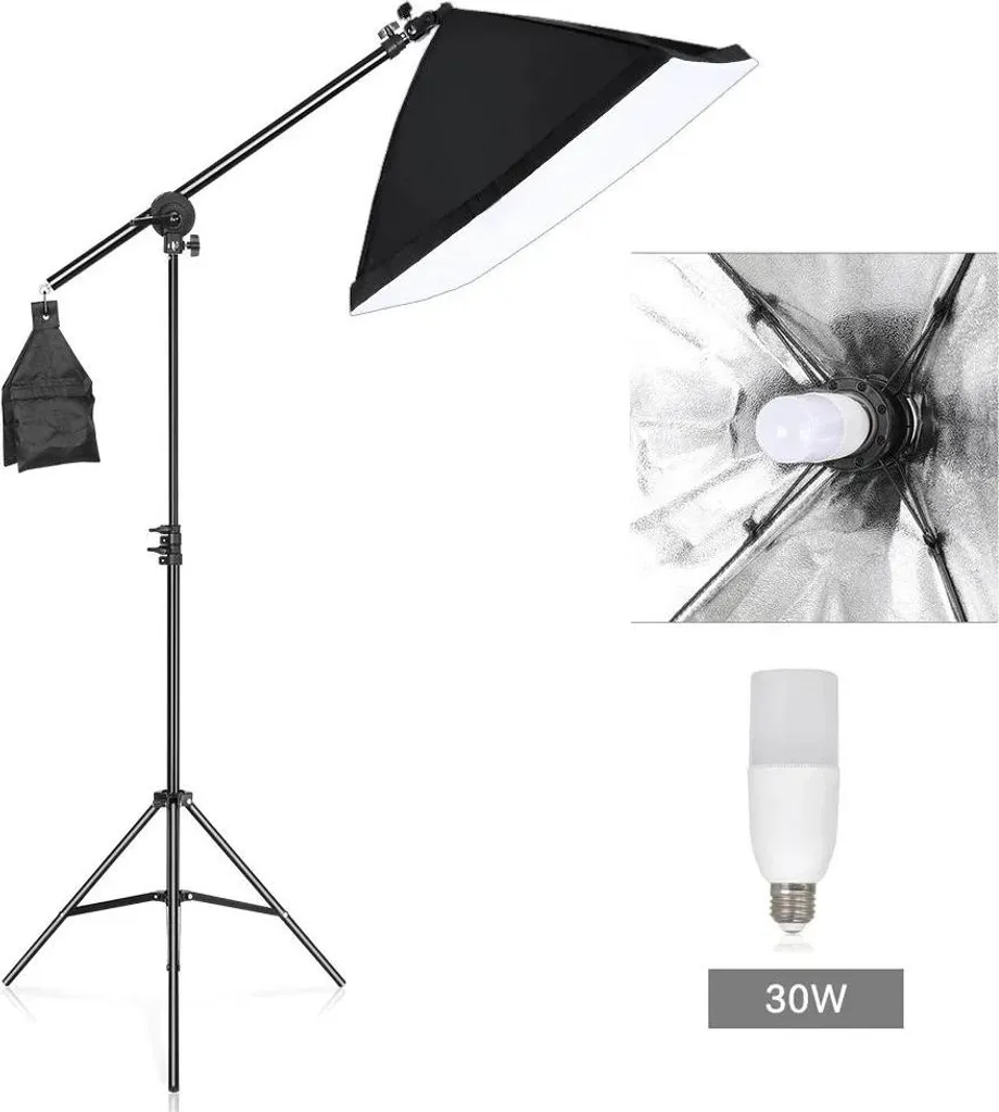 Kit Softbox Anti-Ombres avec Pied et Ampoule 30W pour Photo Produit