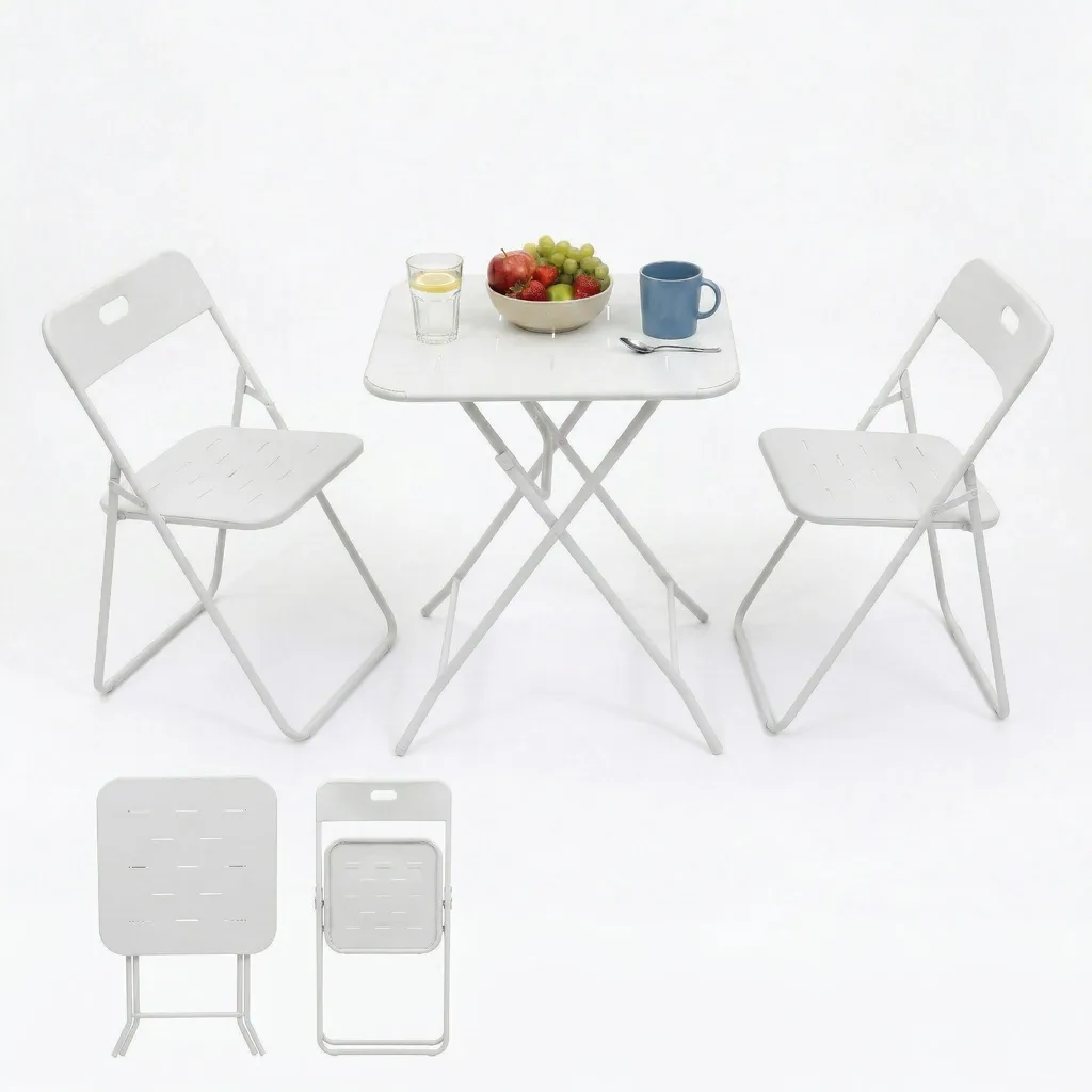 Ensemble de balcon LVHOM 3 pièces pliable blanc en acier inoxydable chic