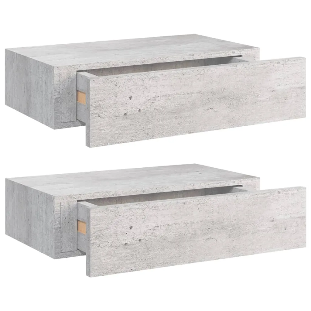Set 2 Mensole Sospese Moderne Grigio Cemento con Cassetto 40 cm vidaXL