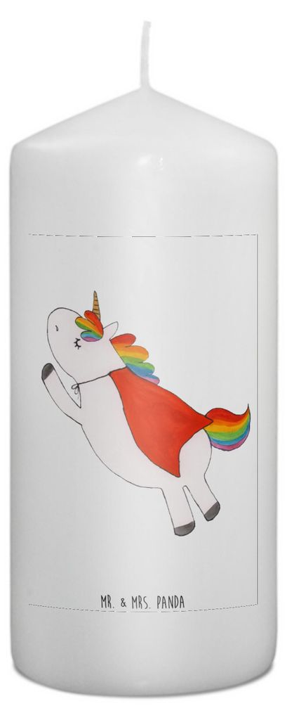Mr. & Mrs. Panda Kerze Einhorn Super 15 x 7 cm - Weiß - Geschenk, Bedruckte, Held, Unicorn, Traummann, Erinnerungslicht, Freundin, Einhörner, Eri...