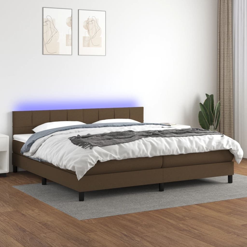 Maison Exclusive - Boxspringbett mit Matratze & LED Dunkelbraun 200x200 cm Stoff