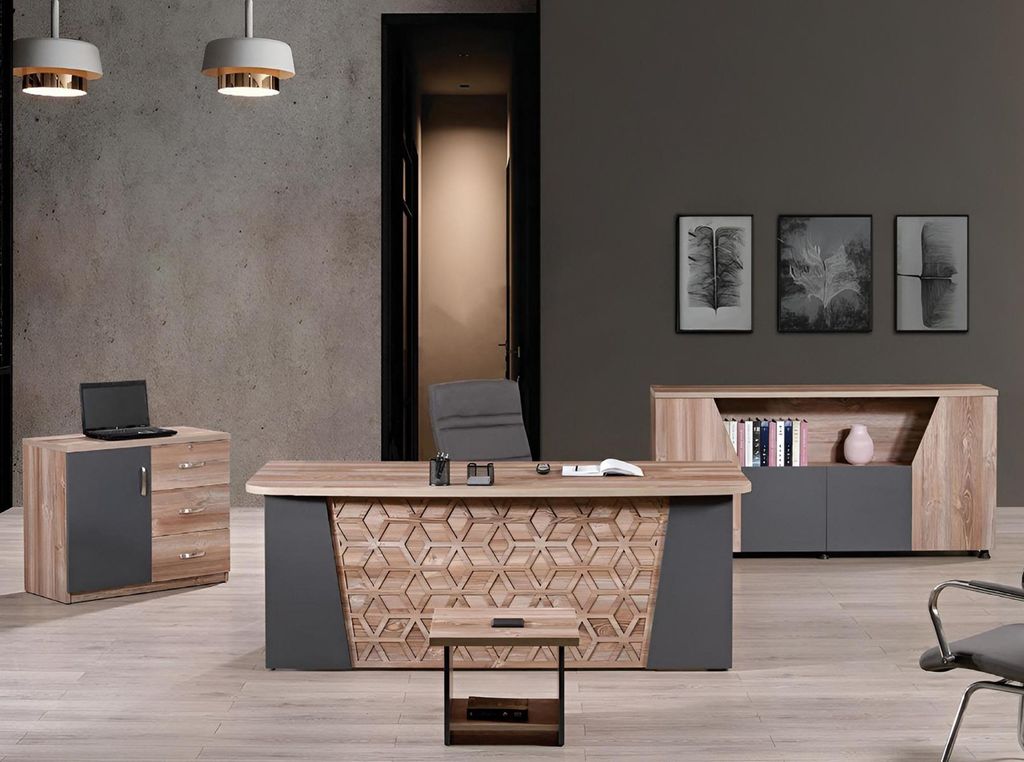 Komplettbüro Bürotisch Büromöbel Schreibtisch Set 4tlg Holz Braun Büro