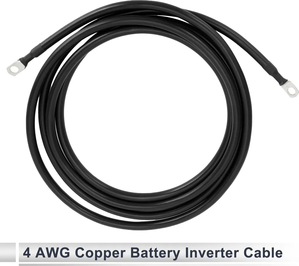 Câble de Batterie 4 AWG Noir avec Cosses 5/16 pour Onduleur et Solaire 3m