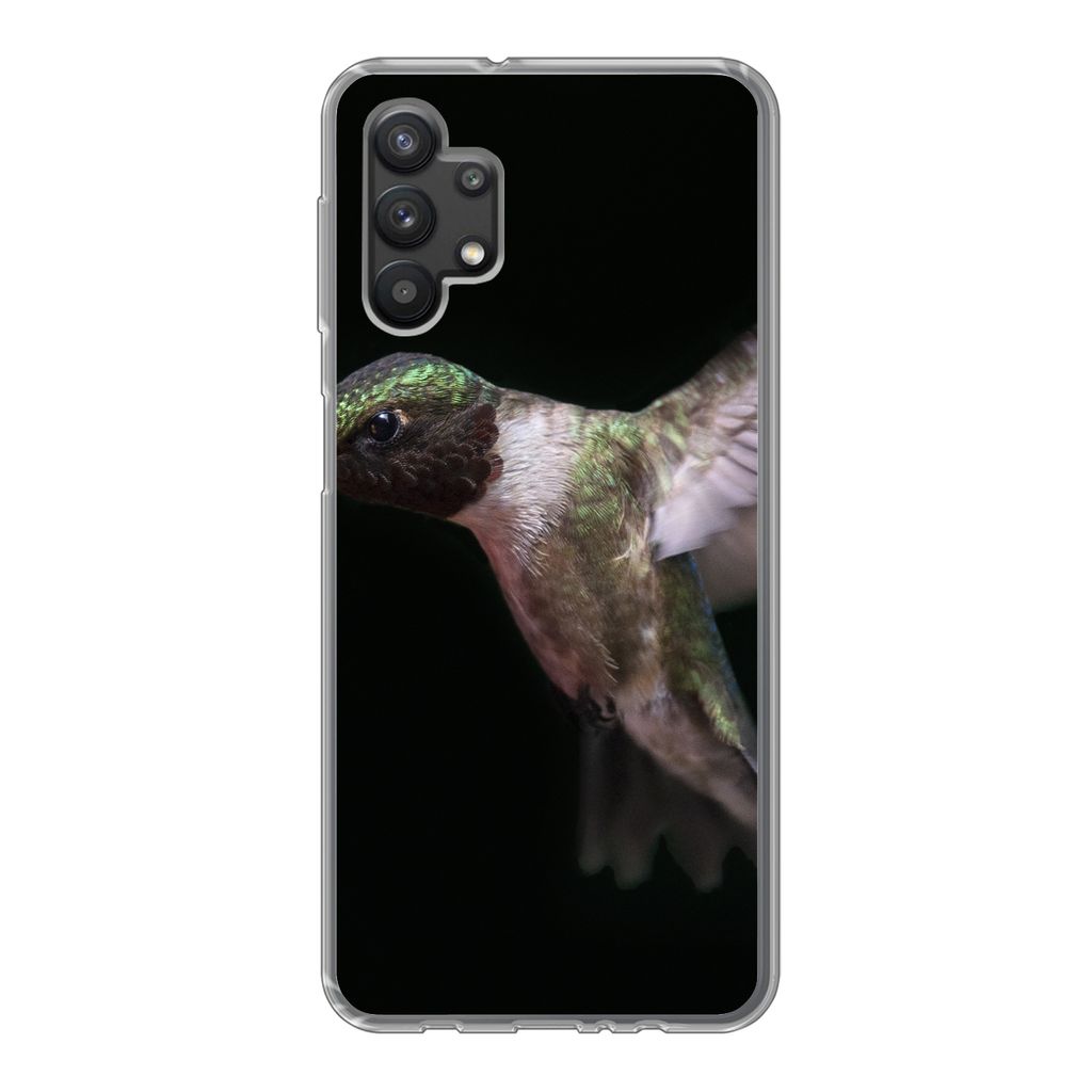 MuchoWow Handyhülle Schutzhülle Hülle für Samsung Galaxy A32 5G Rubinkehl-Kolibri auf schwarzem Hintergrund Silikon Softcase Handy Hülle