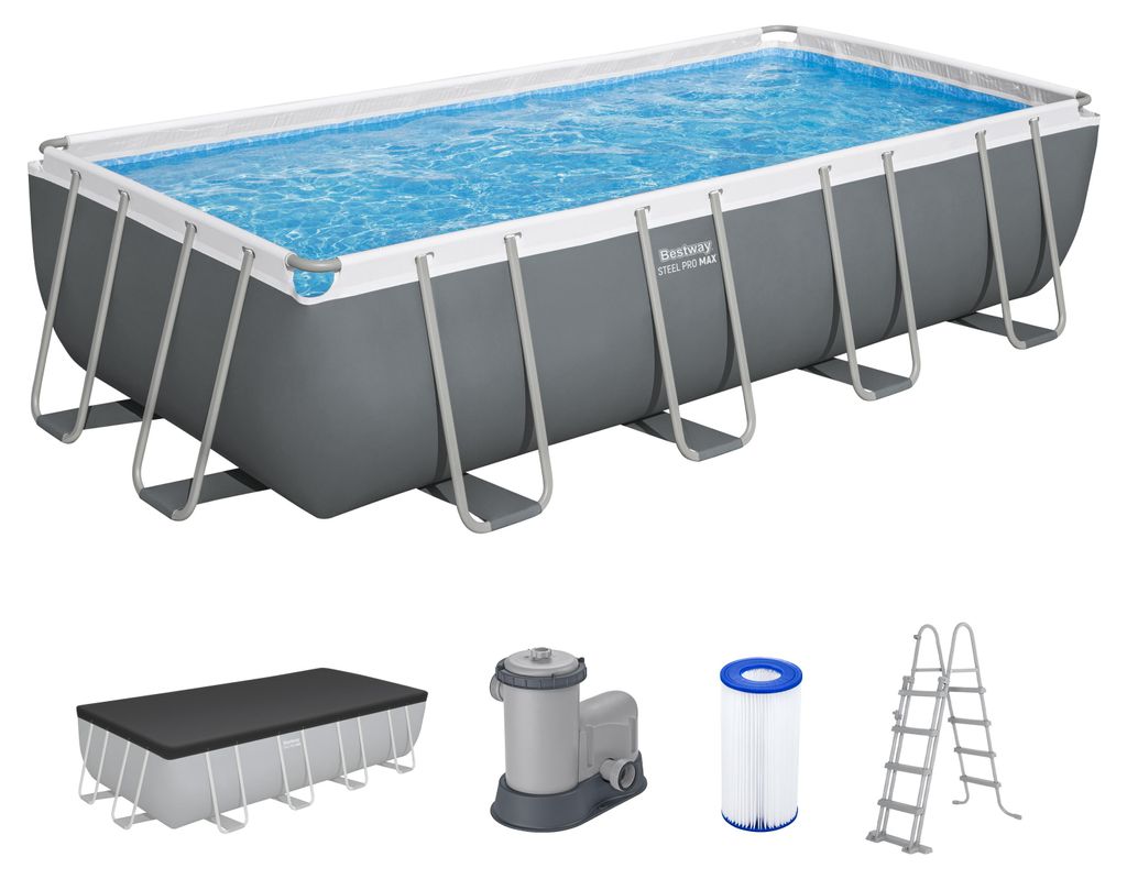 Bestway Steel Pro MAX Frame Pool Komplett-Set mit Filterpumpe 549 x 274 x 122 cm, grau, eckig