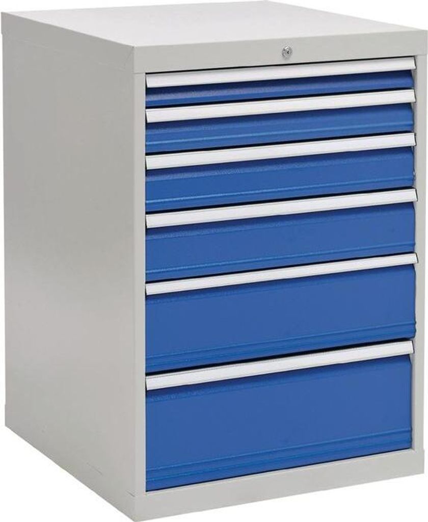 Schubladenschrank H1019xB705xT736mm lichtgrau/signalblau 6 Schubl.Vollauszug