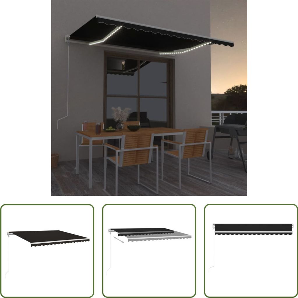 The Living Store Automatische Markise mit LED & Windsensor 450x350 cm Anthrazit