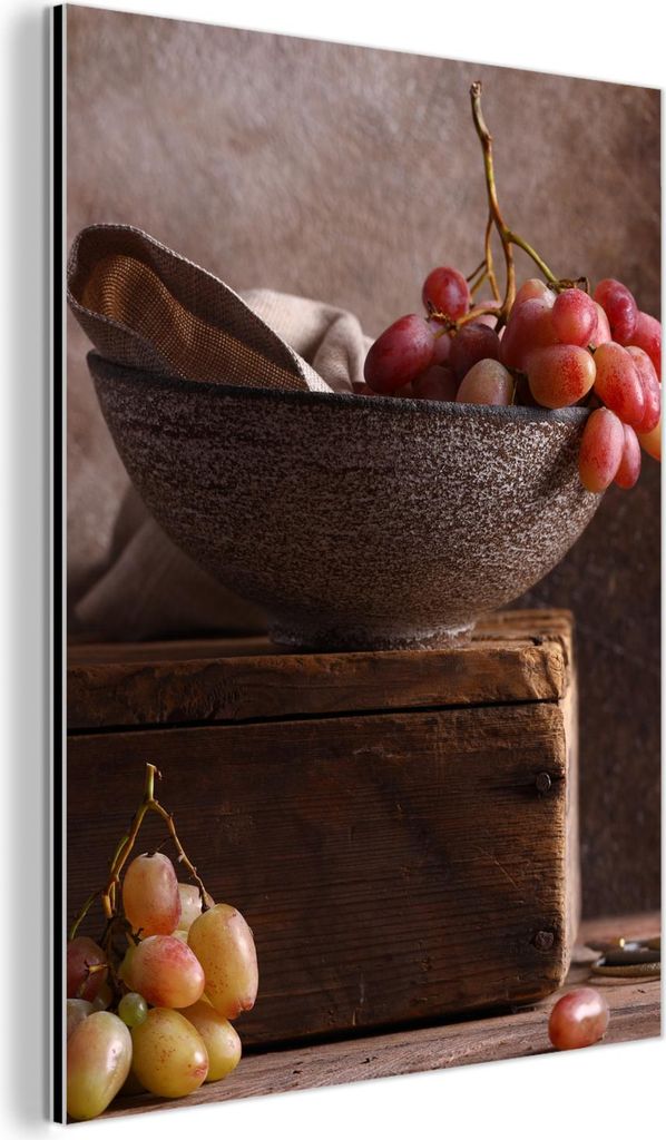 MuchoWow Wanddekoration Metall Metallbild Wandkunst 60x80 cm Rustikal - Weintrauben - Schale - Stilleben - Obst MuchoWow Aluminium Gemälde - Wandd...