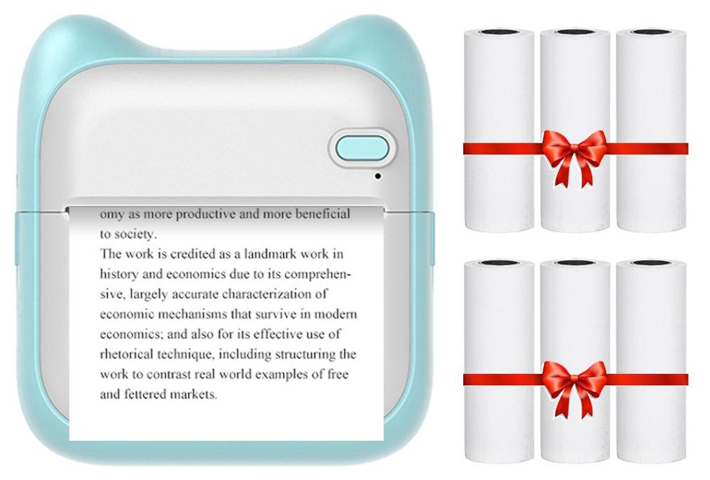 Tragbarer Drucker im Taschenformat Drahtloser BT-Thermodrucker Einfache Bedienung Support Fotonotizen Fehler Textnotizdruck Blau Wird mit 6 Rollen ...