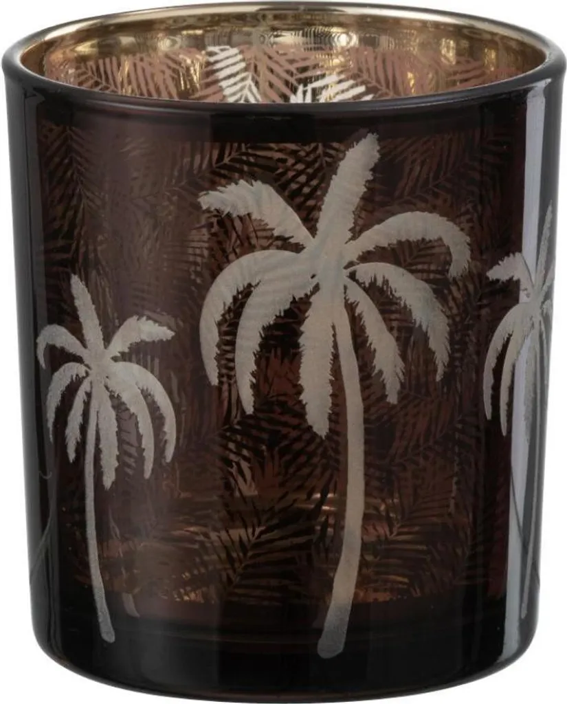 Photophore en Verre Marron Palm Leaves J-Line Décoration de Table Ø 7.5