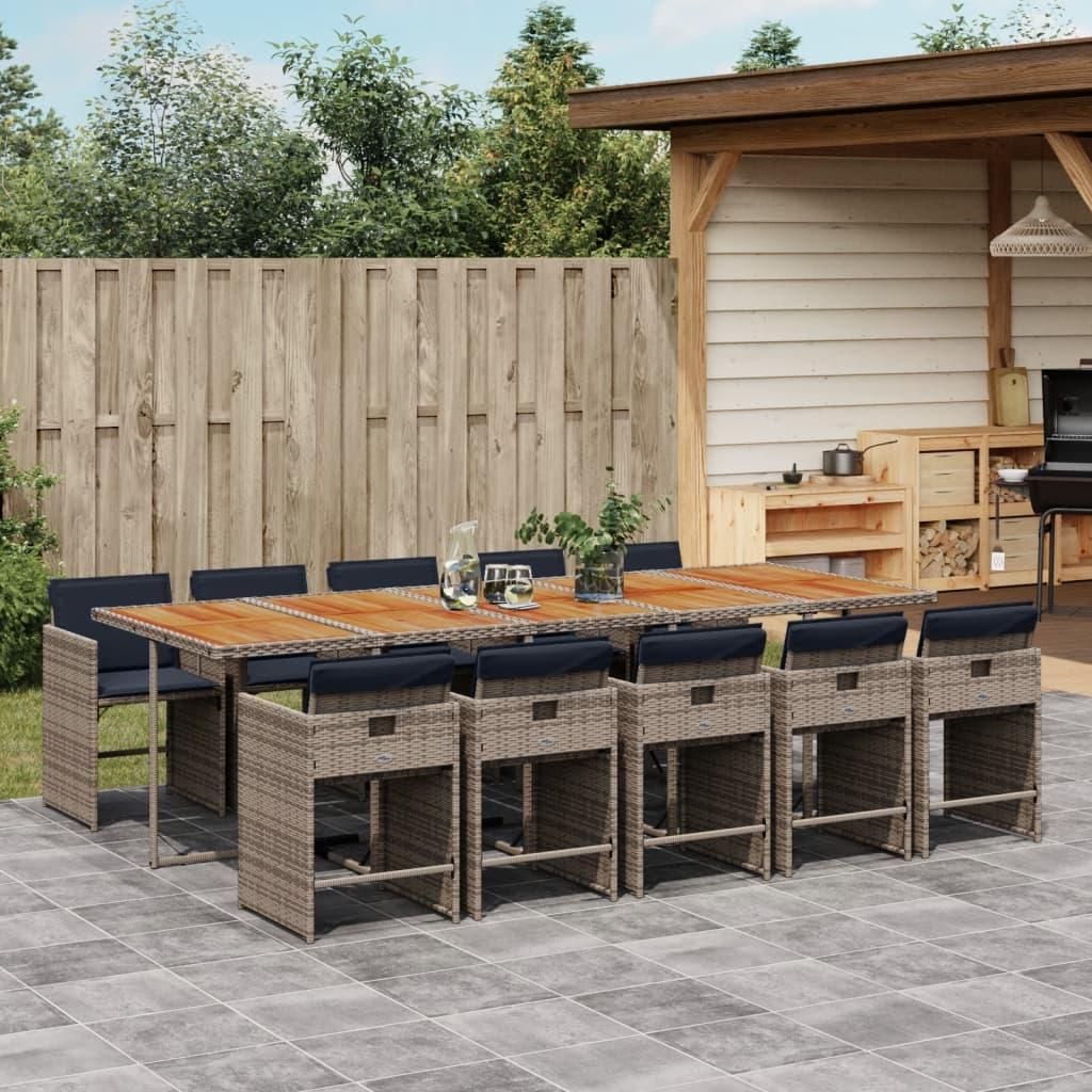Maison Exclusive - 11-teiliges Garten-Ess-Set mit Kissen, grau, Polyrattan