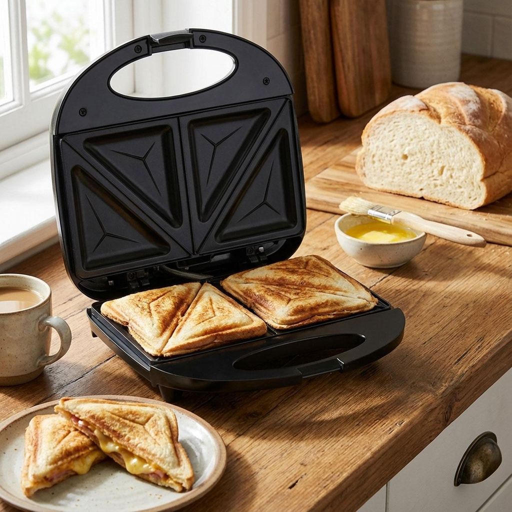 Sandwichmaker für 2 Sandwiches mit 850 Watt Leistung, Antihaftbeschichtung, Cool-Touch-Griff, Sandwich-Toaster für die schnelle Küche