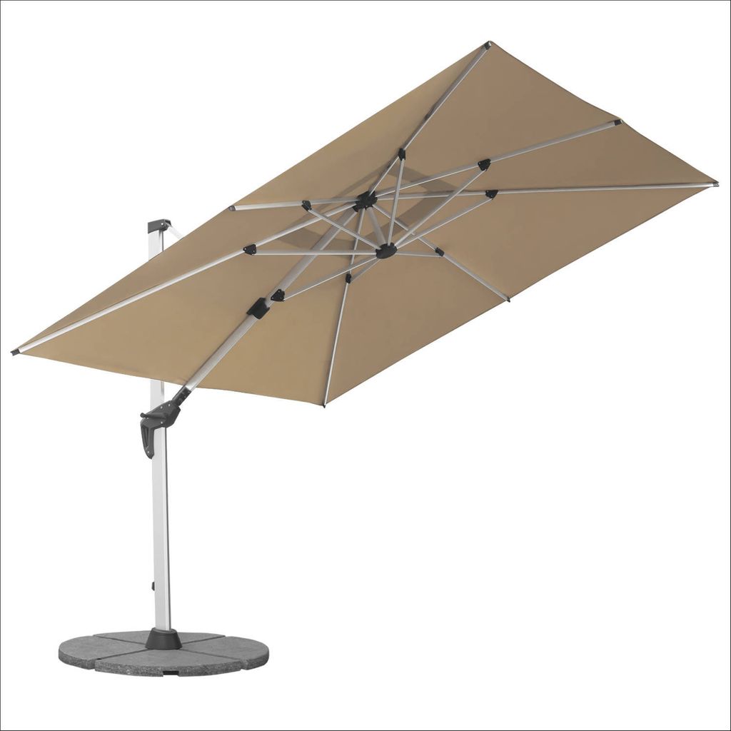 anndora Ampelschirm Aluminium dark natural 3m x 3m quadratisch - 360o drehbar - komplett schwenkbar neigbar - inklusive Granitplattenständer - mi...