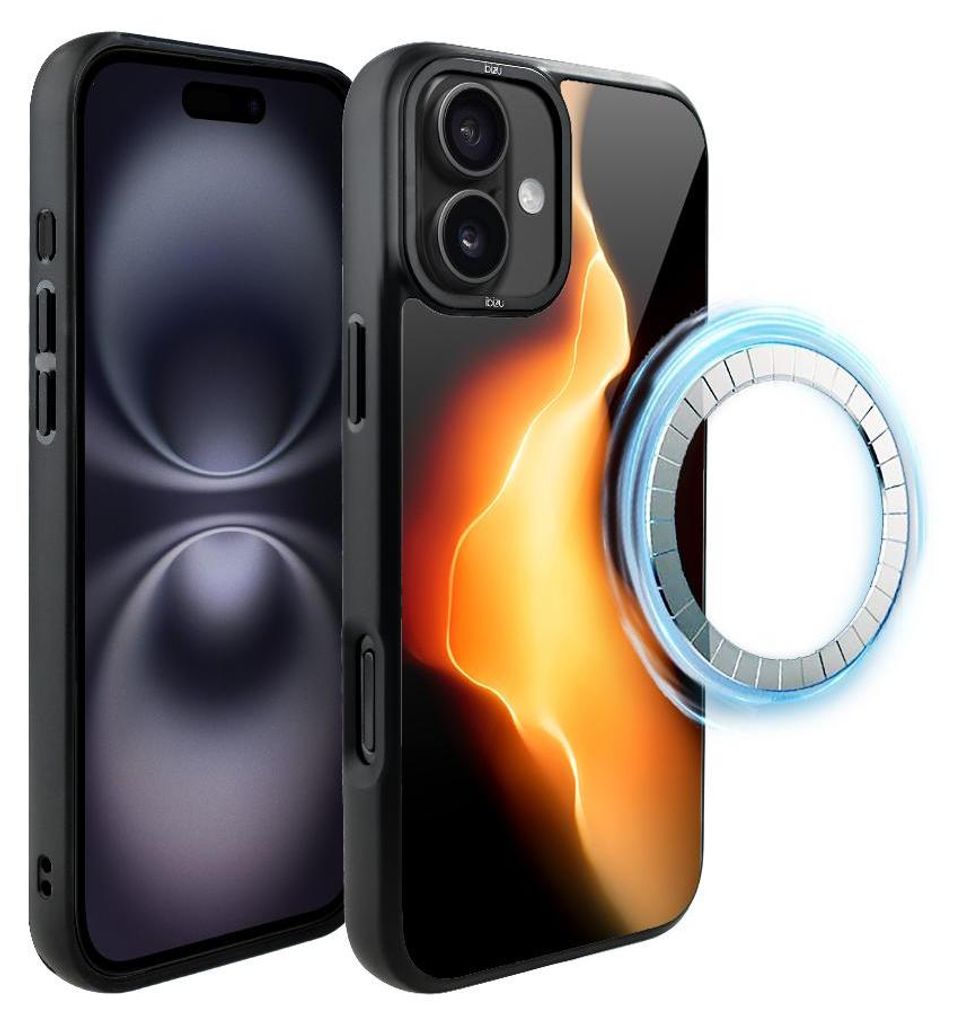Schutzhülle für das iPhone 16 Plus, MagSafe-kompatibel, mattschwarze Seiten, Flamme