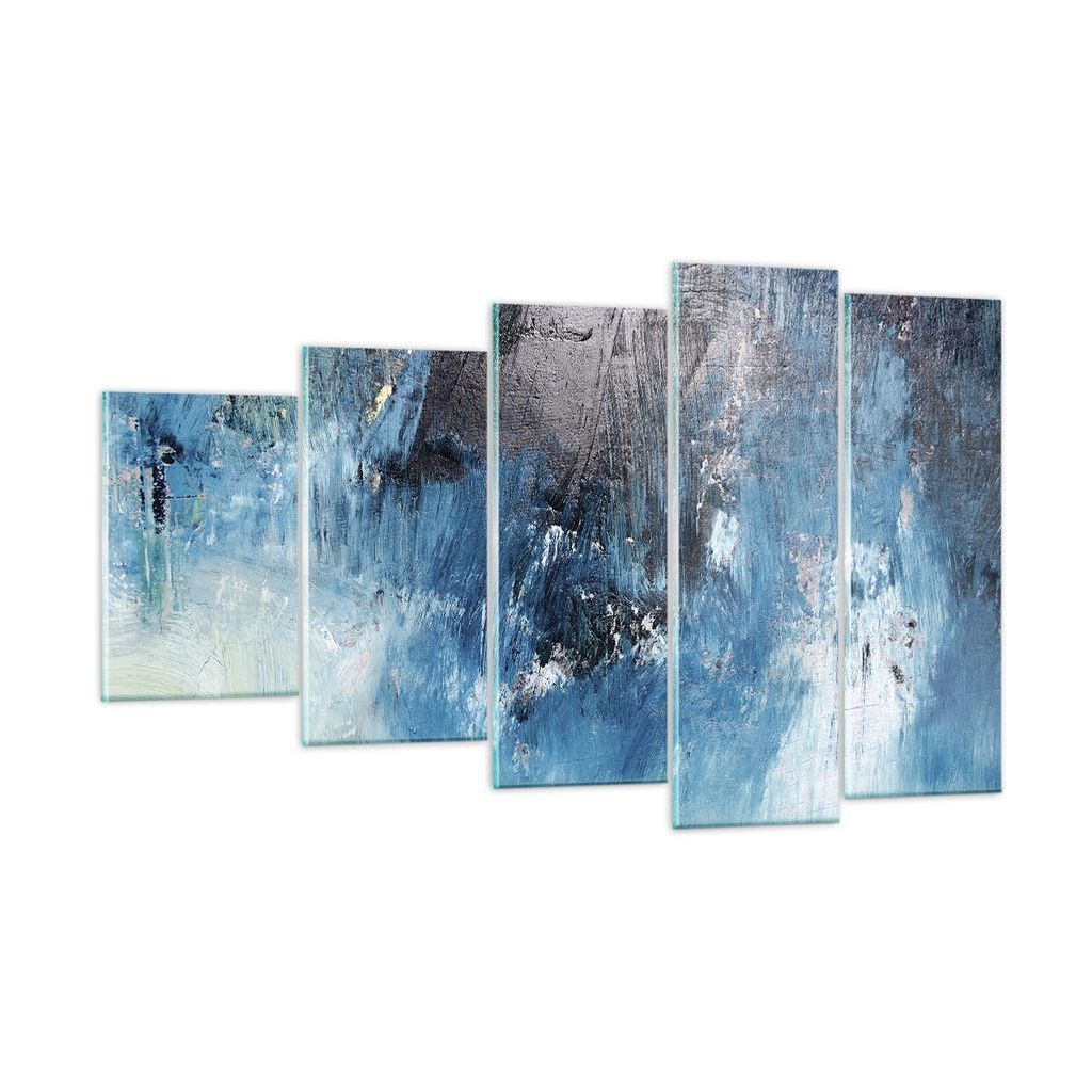 Bilder auf glas - 5 Teile - Abstraktion Blau Schwarz - 100x60cm - Glasbilder - Wandbilder - Bilder - zum Aufhängen bereit - Wanddekoration aus Gla...