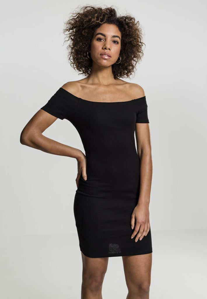 Robe Urban Classics Ladies Off Shoulder Rib Dress noire - M Image du produit 