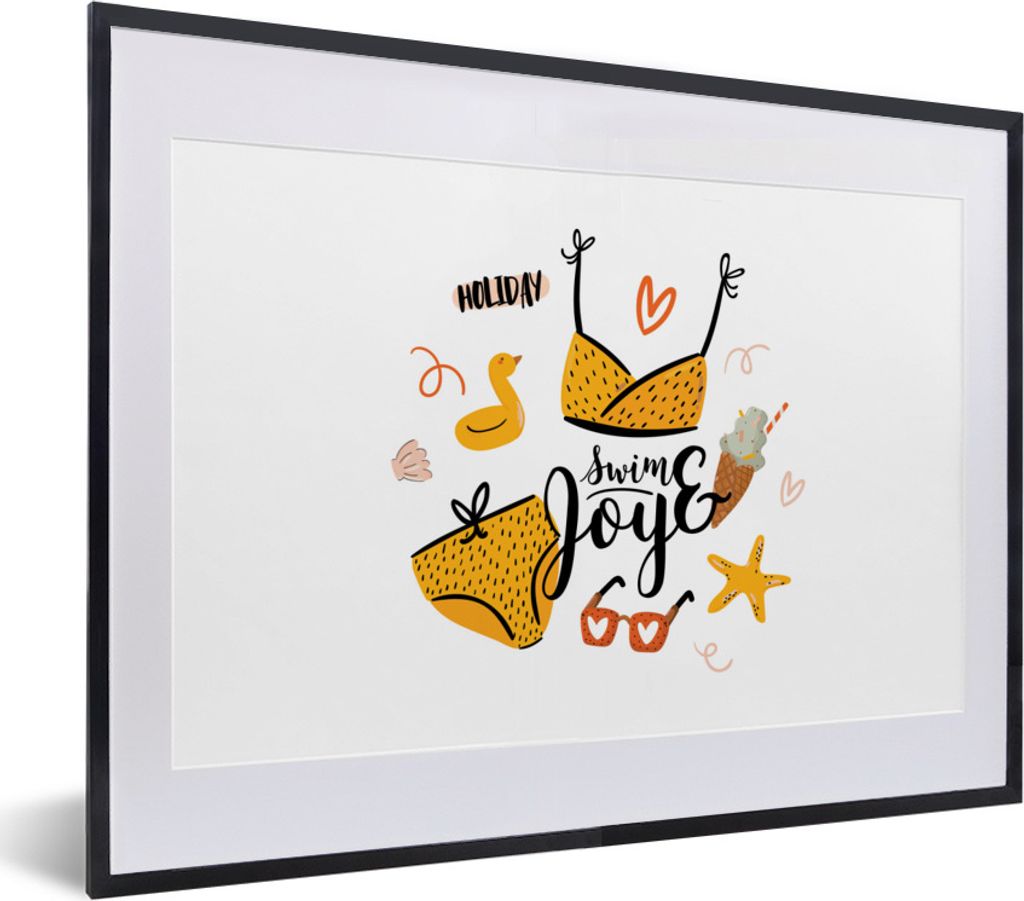 MuchoWow Gerahmtes Poster Bikini - Sommer - Gelb 40x30 cm - Poster mit Schwarzem Bilderrahmen Wandposter Rahmen Foto Bilder - Bilderrahmen - Post...