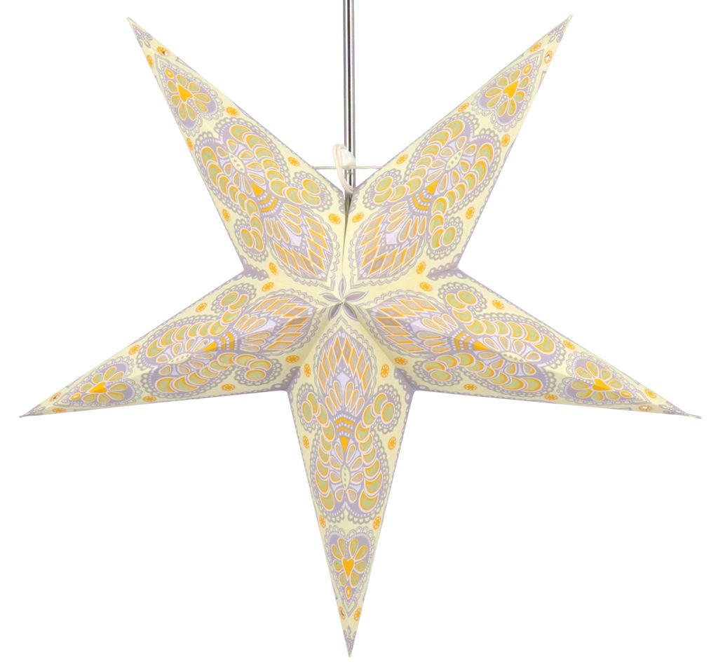 Faltbarer Advents Leucht Papierstern, Weihnachtsstern 60 cm - Menor Creme, Creme-weiß, Star Fensterdeko, 7 Spitzen