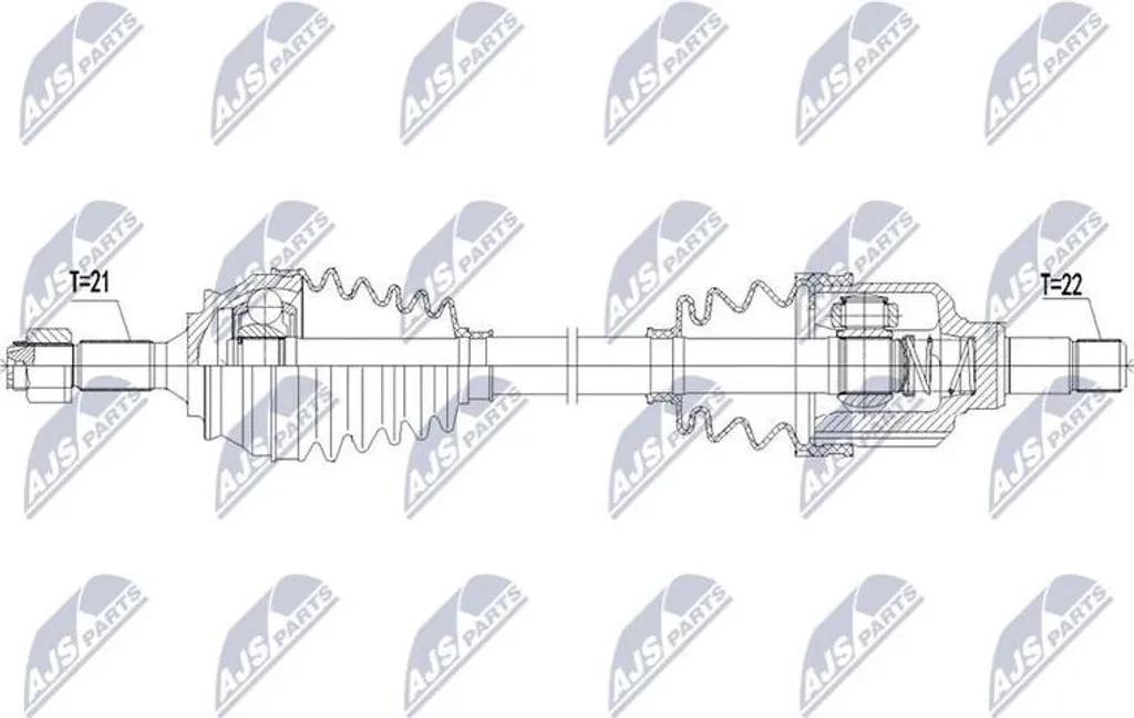 Arbre d'entraînement NTY NPW-PE-075 compatible OE 1609763880 pour 2008