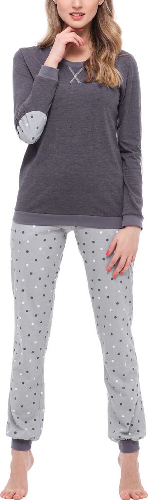Merry Style Damen Schlafanzug Zweiteiler lang Pyjama Langarm Lange Hose mit Muster MS10-168 (Dunkelmelange Grau, XXL)