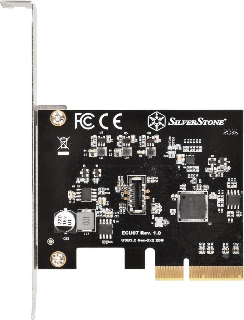 Silverstone ECU07, PCIe, USB 3.2 Gen 2x2 Type-C, Niedriges Profil, PCIe 3.0, Schwarz, Passiv
