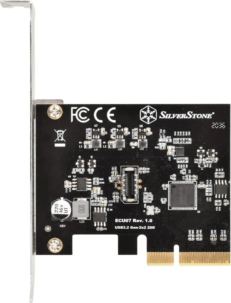 SilverStone ECU07 Carte PCIe vers USB 3.2 Gen 2x2 20Gbps Type-C Robuste