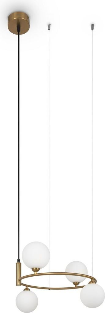 Hängeleuchte Metall Glas 39 cm breit H: max. 178 cm in Messing Weiß G9 4-flammig Kugel Schirm Modern