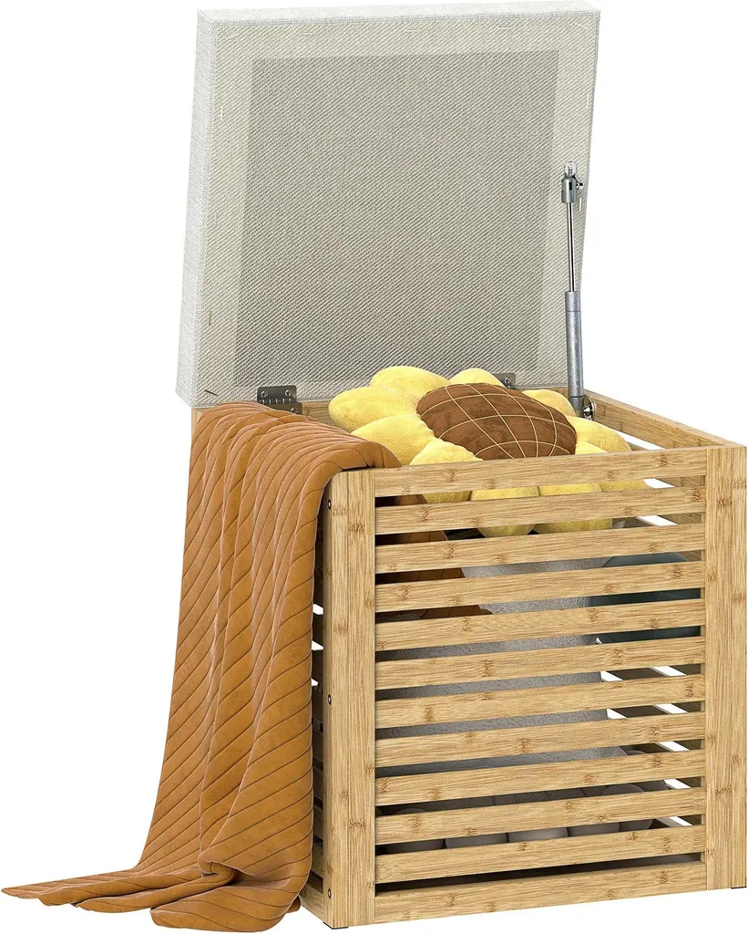 Ottomane de salon avec stockage 54,7 l - Siège confortable lin et bambou