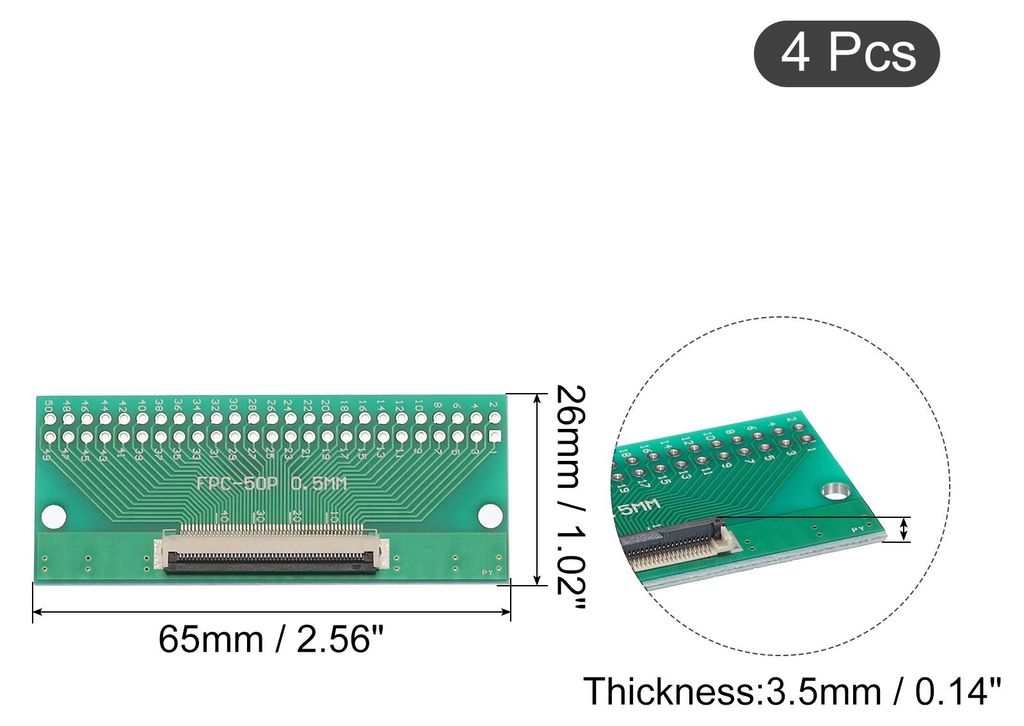 4 Stš¹ck FPC FFC PCB Konverterplatine 50P 0,5 mm auf der Steckdose, Rš¹ckseite 1,0 mm, zu DIP 2,54 mm fš¹r LCD 3D Drucker Kamera DVD TV Laptop