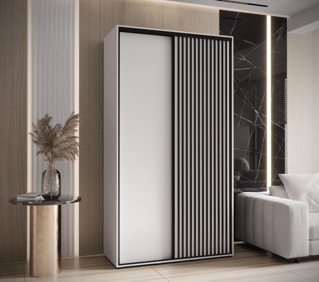 Kleiderschrank BAYLIN 1 - 140/45 cm, weiß/weiß/schwarz