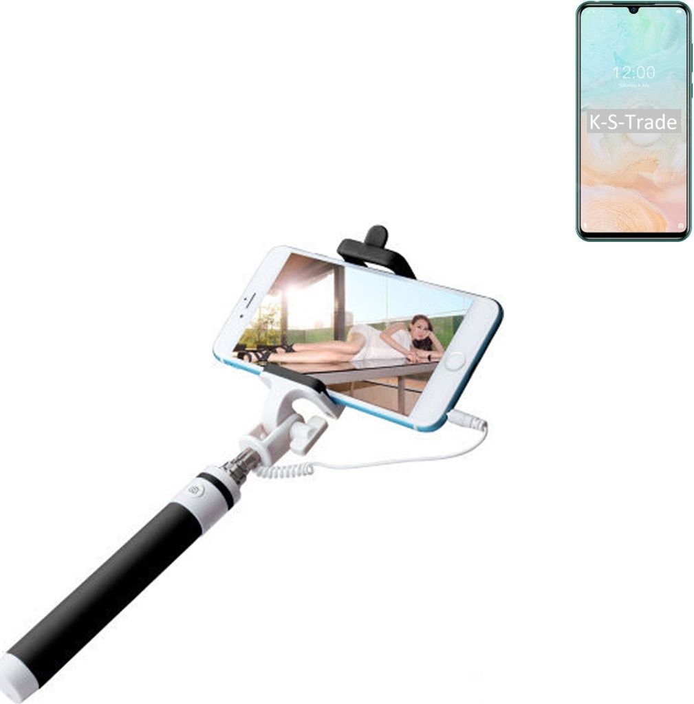 K-S-Trade Selfie Stick kompatibel mit Doogee N20 Pro Selfiestick kabelgebunden Monopod mit Kabel Stab Stange Selfportrait Handheldstick schwarz 1x