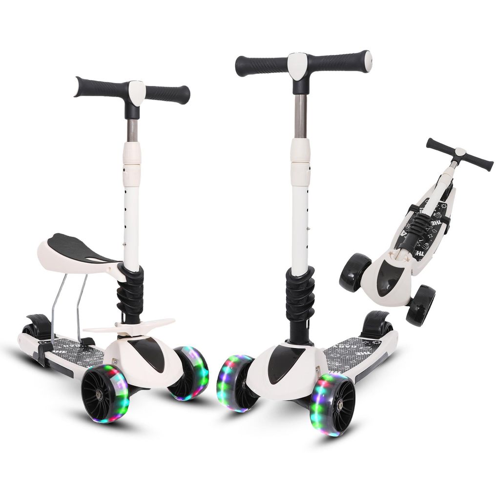 Habib 3-Rad Kinderroller mit LED Rädern & Sitz | Faltbar Höhenverstellbar: Schwarz