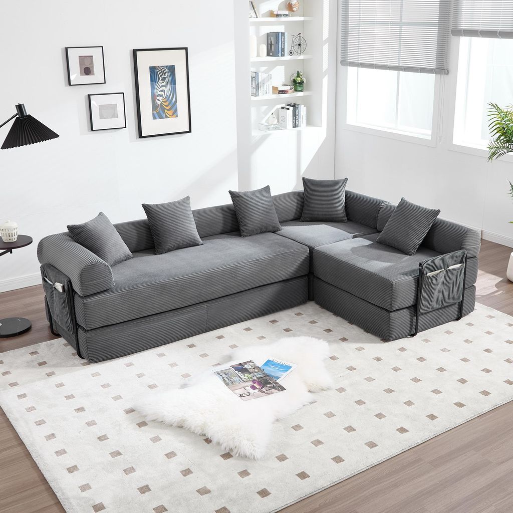 STILVORA Loungesofa mit modularer Funktion und Stauraum, Klappsofa mit frei kombinierbaren Modulen und Seitentaschen, Dreisitzer, perfekt für ents...