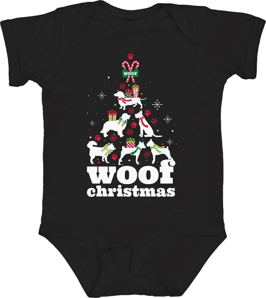 Woof Christmas Hunde Weihnachtsbaum Hundebesitzer - Weihnachten Weihnachtsgeschenk Unisex Baby Body, Schwarz, 12/18