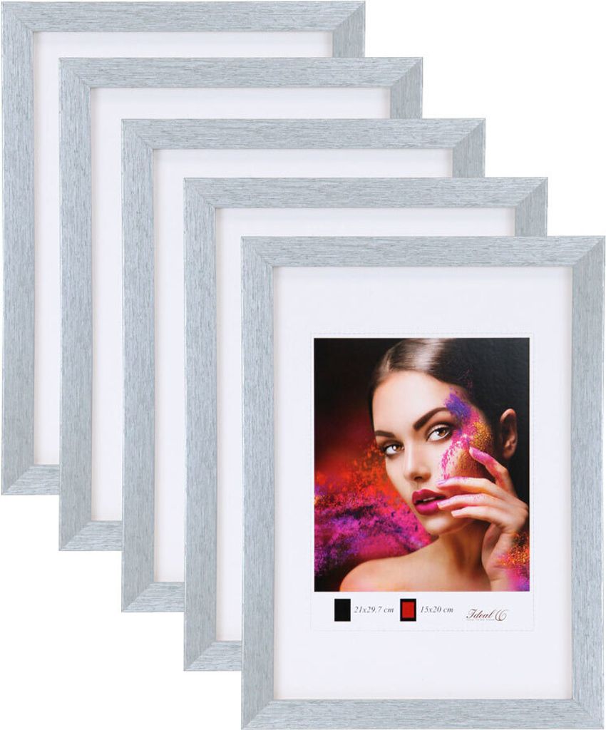2er 3er 5er Set Holz Bilderrahmen Lifestyle Plexi Foto Rahmen Collage Wanddeko Poster HR-25 - Farbe: 5er Pack Silber | Format: 50x70