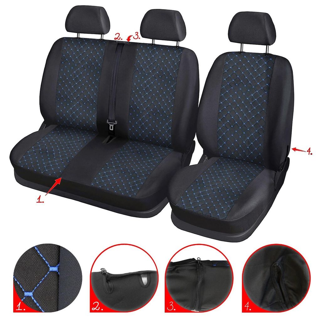 Bus Sitzbezüge 2+1 Für VW Transporter T5 2003-2015 Schonbezüge Polyester Stoff Blau
