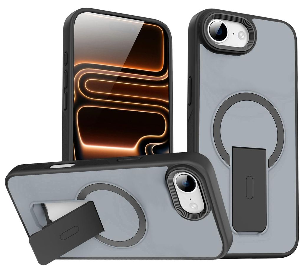 Magnet Ständer Hülle für iPhone 17e / iPhone 16e, Kompatibel mit MagSafe, Matt Rückseite Stoßfeste Handyhülle Schwarz