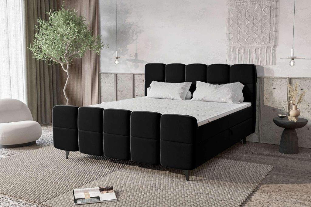 99rooms Capri Boxbett 180x200 cm Velours KRONOS Schwarz
