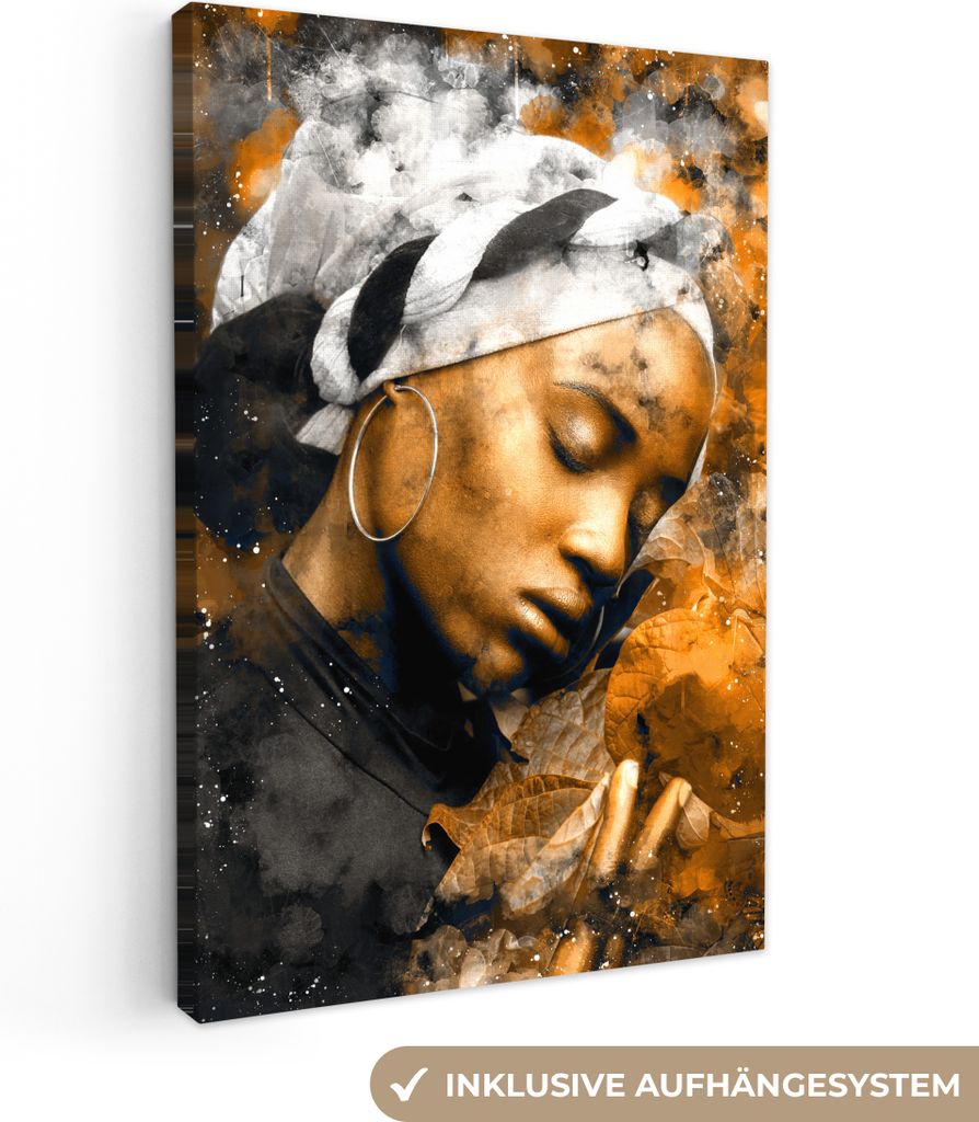 OneMillionCanvasses - Leinwandbilder - 90x140 cm, Frau - Abstrakt - Kopftuch, Wandbilder Kunstdruck Wanddekoration - Wandschmucke - Schlafzimmer
