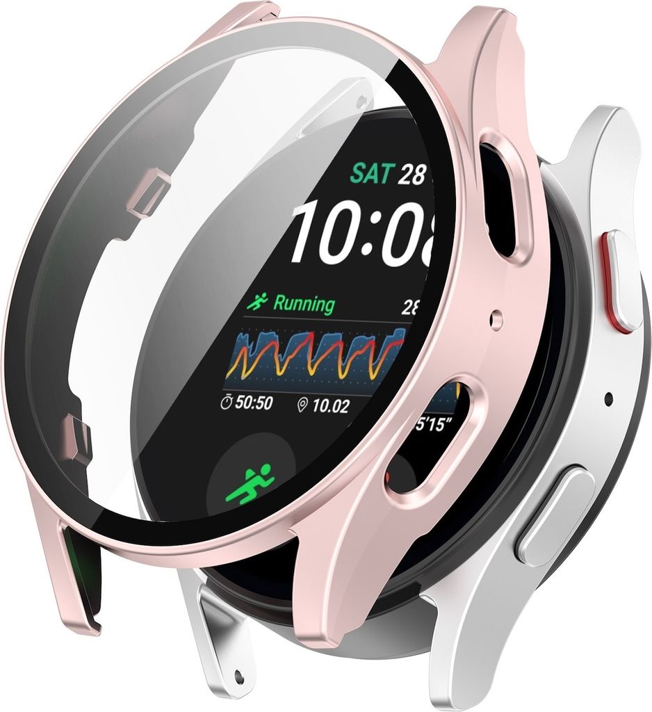 Für Samsung Galaxy Watch 7 40mm Kunststoff PC Smart Watch Hülle + Schutz Hart Glas Rose Gold