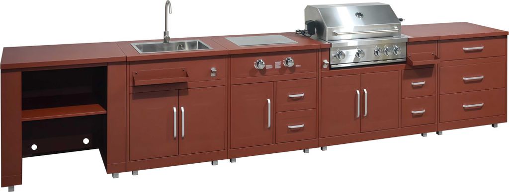 5-teilige Außenküche inklusive 2 gemauerten Kochmodulen - Oviala Memphis